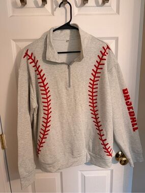 Baseball Stitch Quarter-Zip Pullover - Gray with Red Stitching